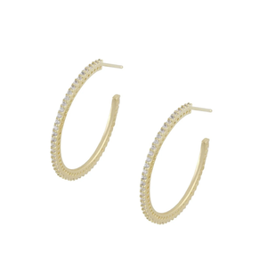 Pave 30mm Hoop Earrings in Gold