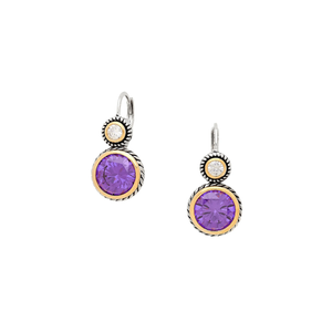 Halo Set Amethyst Leverback Earrings in Platinum and Gold