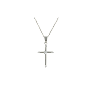 Classic 5 Stone Cross Pendant Necklace in Rhodium