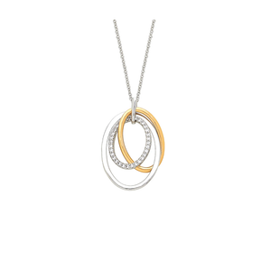 Two-Tone Triple Hoop Pendant Necklace in Rhodium and Gold