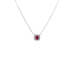 Square Cut Pendant Necklace With Ruby CZ Stones
