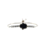 Hamsa in Black with Round Cut CZ Bezel Setting Bracelet with Adjustable Pull