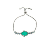 Hamsa in Turquoise with Round Cut CZ Bezel Setting Bracelet with Adjustable Pull