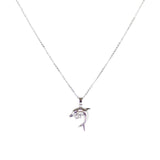 Rhodium Plated Dolphin With CZ Stone