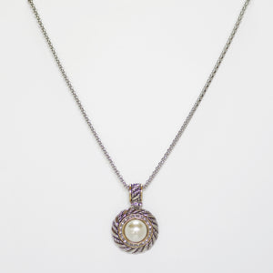 Designer Inspired Mother of Pearl Halo Pendant Necklace with 18" Chain