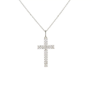 Pave Mesh Cross Pendant Necklace in Rhodium