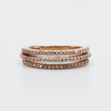 Micro Pave Three Stack Ring in Sterling Silver with Rose Gold Vermeil Overlay