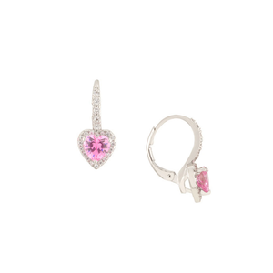 Heart Shaped Pink Tourmaline CZ Leverback Earrings