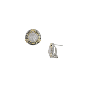 Sundial French Clip Earrings with Pave CZ Center in Rhodium and Gold