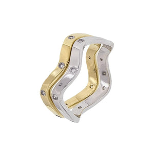 Double Wave Stacked Two Tone Ring in Gold and Platinum