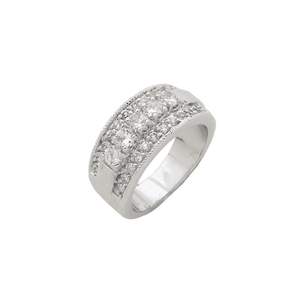 Inlaid Triple Row Pave CZ Band in Rhodium