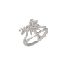 Pave Palm Tree and Moon Ring in Rhodium