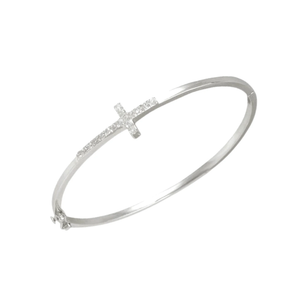 Sideways Cross Bangle Bracelet in Platinum