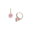 Pink Tourmaline CZ Halo Leverback Earrings
