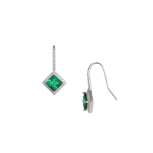Square Cut Emerald Green Spinel Fish Hook Earrings