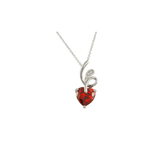 Garnet Heart CZ Pendant Necklace in Rhodium