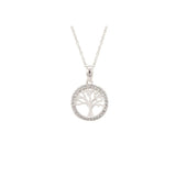 Pave CZ Tree of Life Pendant Necklace in Platinum