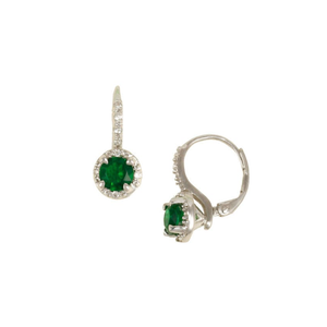 Emerald CZ Halo Leverback Earrings