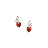 Garnet Heart CZ Earrings in Rhodium