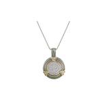 Sundial Pendant Necklace with Pave CZ Center in Rhodium and Gold