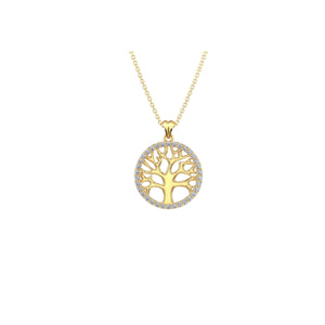Pave CZ Tree of Life Pendant Necklace in Gold