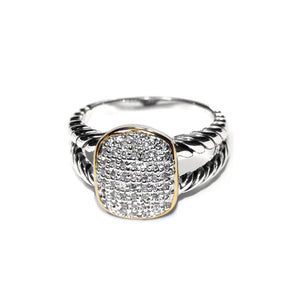 Designer Inspired Gold Border Pave Ring with Braided Split Shaft Silver Band