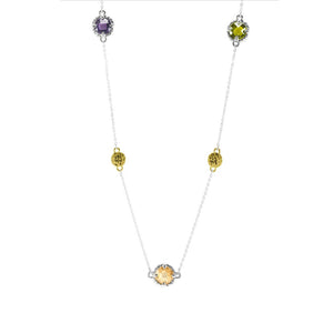 Designer Inspired 36" Hammered Gold Multicolor Stone Station Necklace