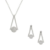 Triangle Pave Drop CZ 2 Piece Gift Set of Necklace and Earrings in rhodium silver