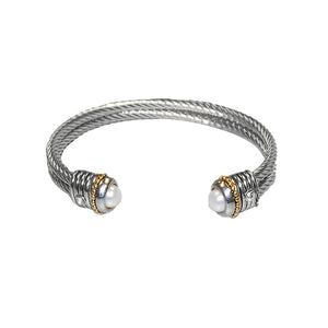 Designer Inspired Pearl Twisted Rope Cable Cuff Bracelet