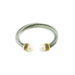 Designer Inspired Pearl Silver Cable Cuff Bracelet