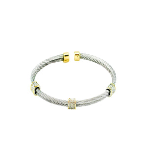 Designer Inspired Gold Pave Double Row Cable Cuff Bracelet