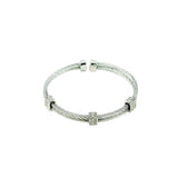 Designer Inspired Rhodium Pave Double Row Cable Cuff Bracelet