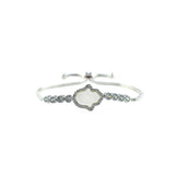 Hamsa in White with Round Cut CZ Bezel Setting Bracelet with Adjustable Pull