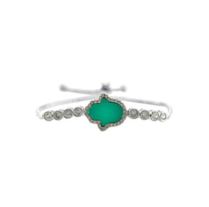 Hamsa in Turquoise with Round Cut CZ Bezel Setting Bracelet with Adjustable Pull