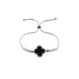 Designer Inspired Clover Pull Bracelet in Black Enamel Finish