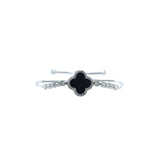 Designer Inspired Clover Pull Bracelet in Black Enamel Finish
