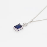 Sapphire Princess Cut Micro Pave CZ Pendant Necklace