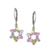 Multi-Color Pastel Pink, Lavender and Green Star (of David) Pendant Earrings in Rhodium