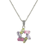 Multi-Color Pastel Pink, Lavender and Green Star Set of Two Pendant Necklace and Earrings in Rhodium