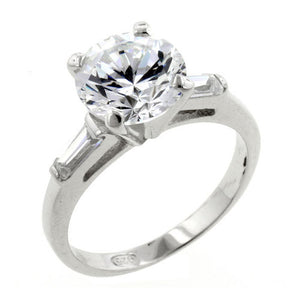 2 CT Solitaire CZ Ring in Sterling Silver with Sidelong Baguettes