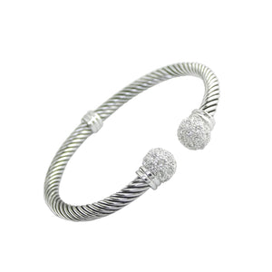 Open Cuff Rope Bangle with Pave CZ Finials