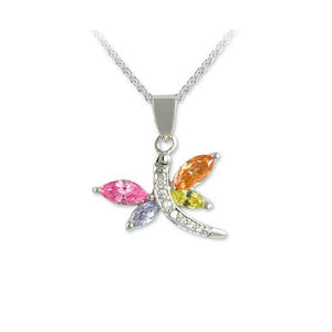Dragonfly Multicolor Marquise Cut CZ Pendant Necklace