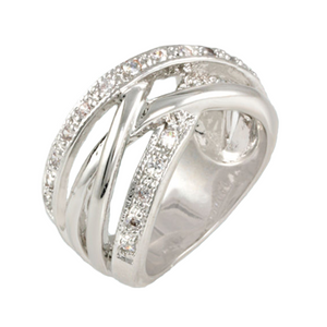 Modern Intertwining Band in Rhodium with CZ Stones