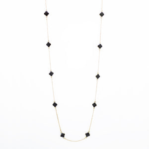 Designer Inspired 36" Black Enamel Alhambra Clover Necklace in Gold Finish