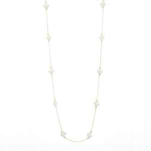 Designer Inspired 36" White Enamel Alhambra Clover Necklace in Gold Finish