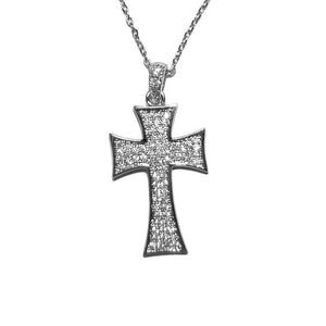 Pave Iron Celtic Cross Necklace In Rhodium