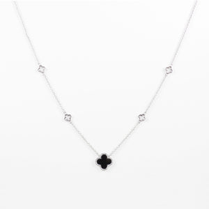Designer Inspired Clover Necklace in Black Enamel Finish