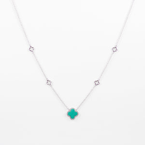 Designer Inspired Clover Necklace in Turquoise Enamel Finish