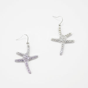 Pave Dancing Starfish Earrings on Fishhooks