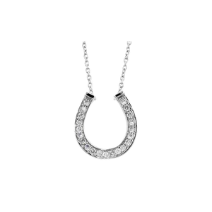Pave Horseshoe Pendant Necklace in Sterling Silver